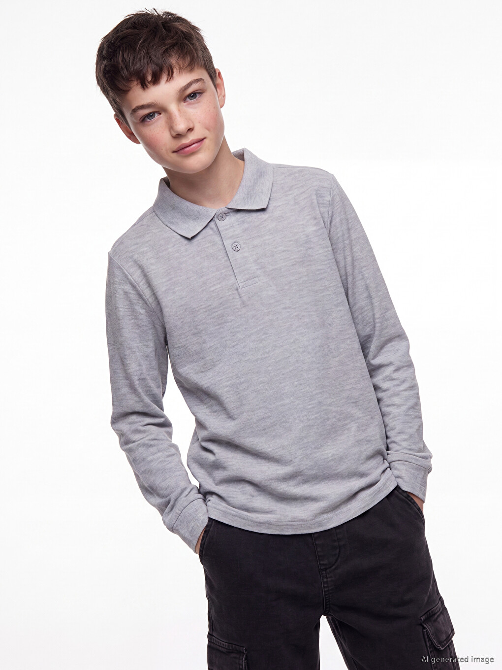 Polo Neck Basic Long Sleeve Boys' T-shirt