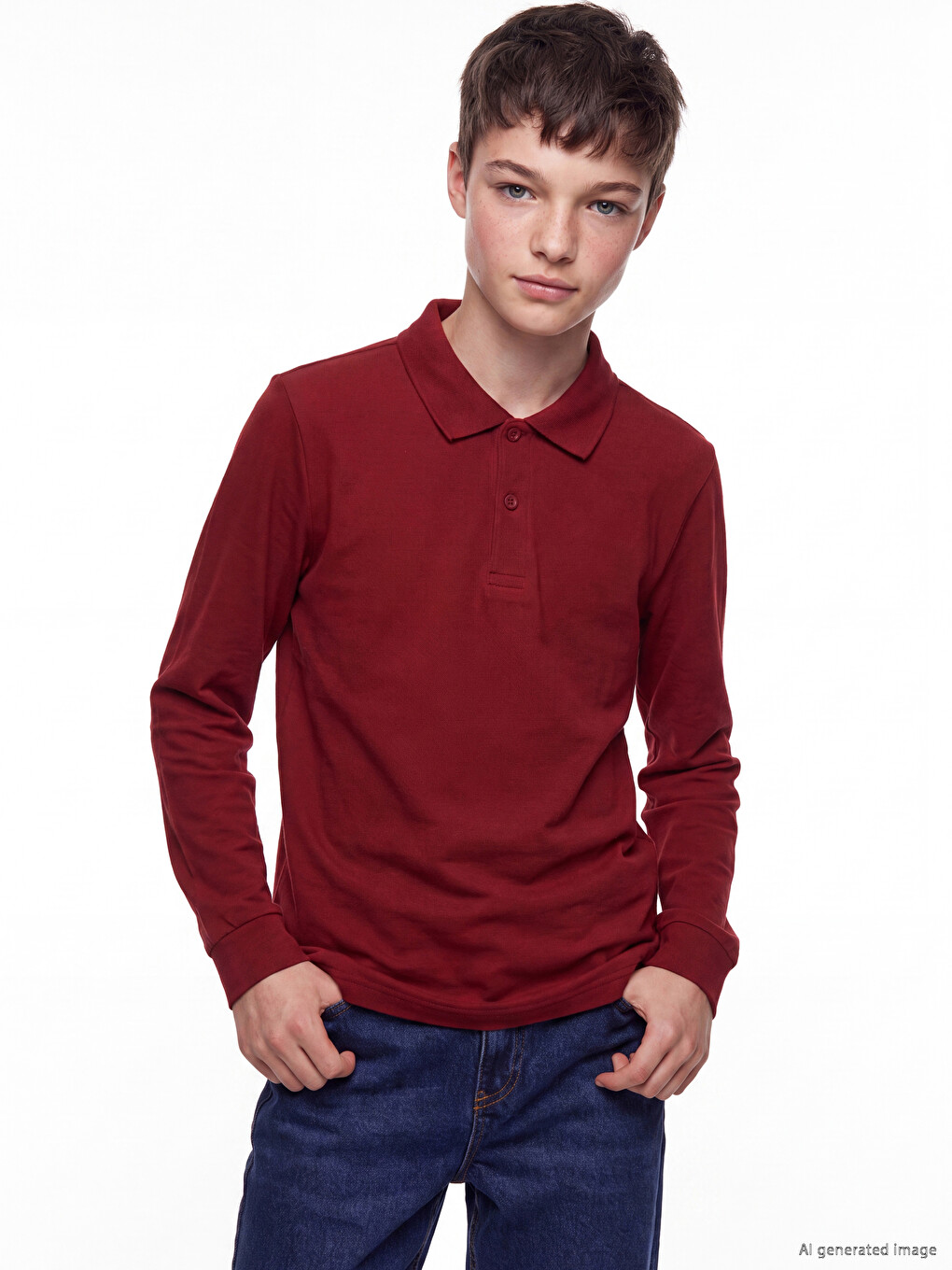 Bordo Polo Yaka Erkek Çocuk Tişört-1
