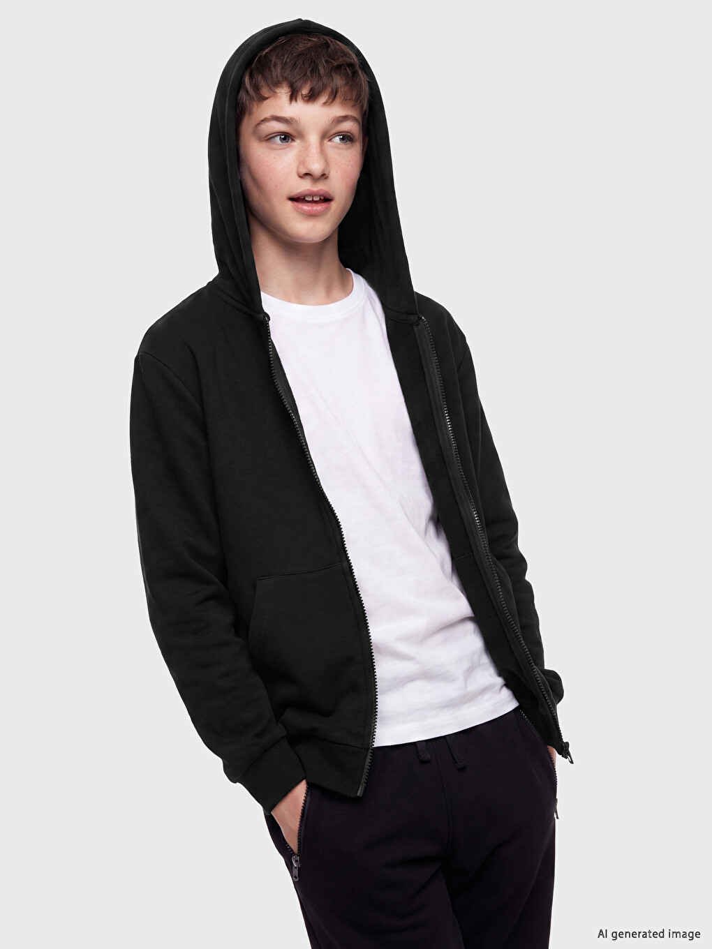 Kapüşonlu Erkek Çocuk Fermuarlı Sweatshirt-1