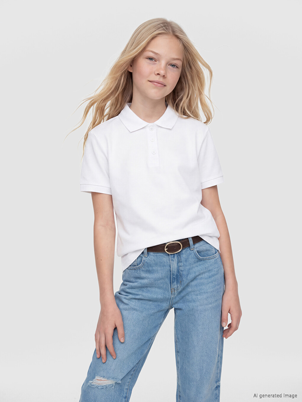 Polo Neck Basic Short Sleeve Girls' T-shirt 2 Pack-2