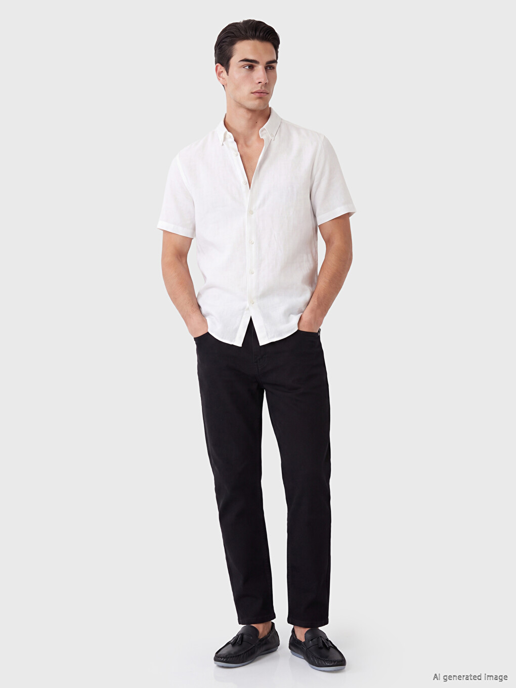 Siyah Dar Kalıp Erkek Chino Pantolon-1