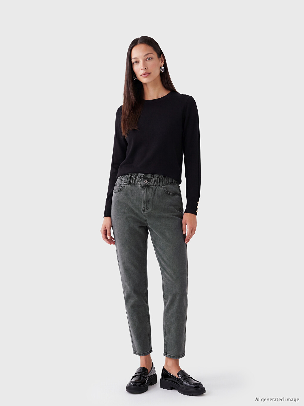 Elastic Waist Paperbag Women's Jeans