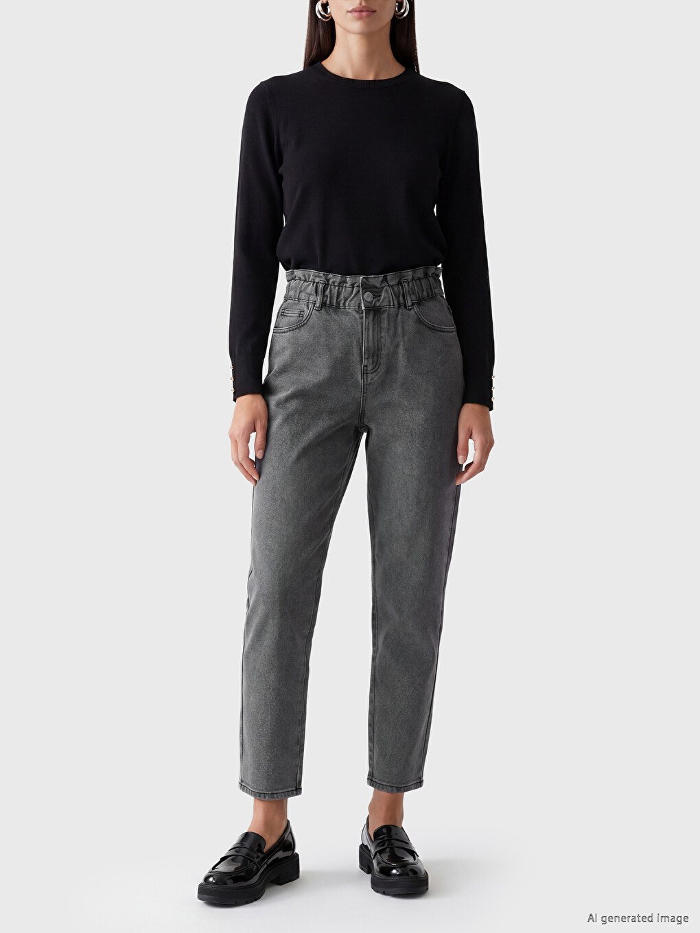 Elastic Waist Paperbag Women's Jeans-1