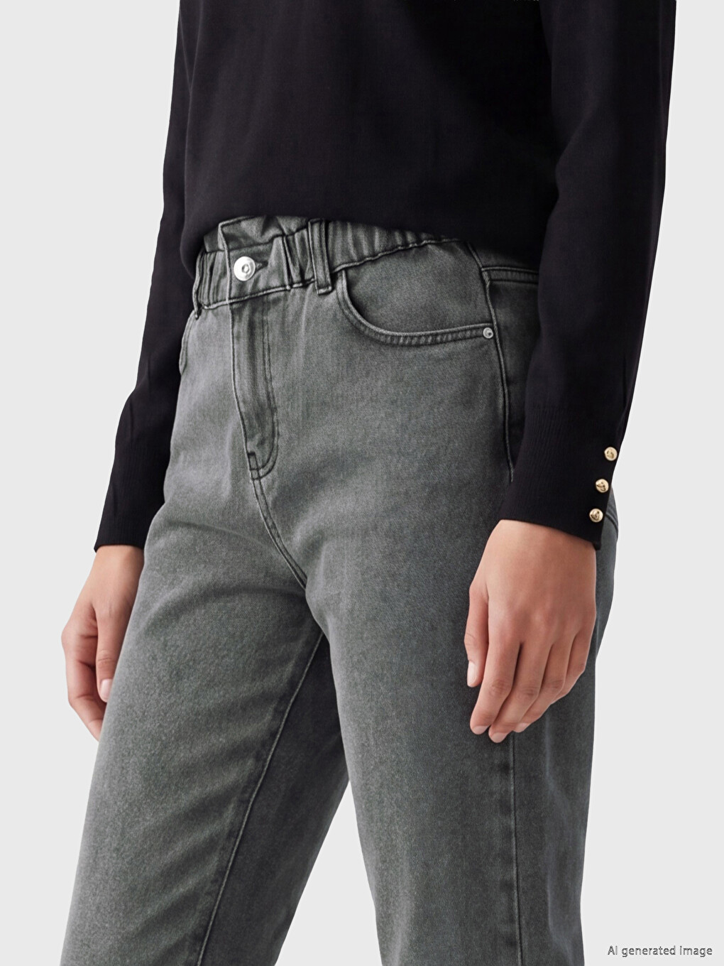 Elastic Waist Paperbag Women's Jeans-2