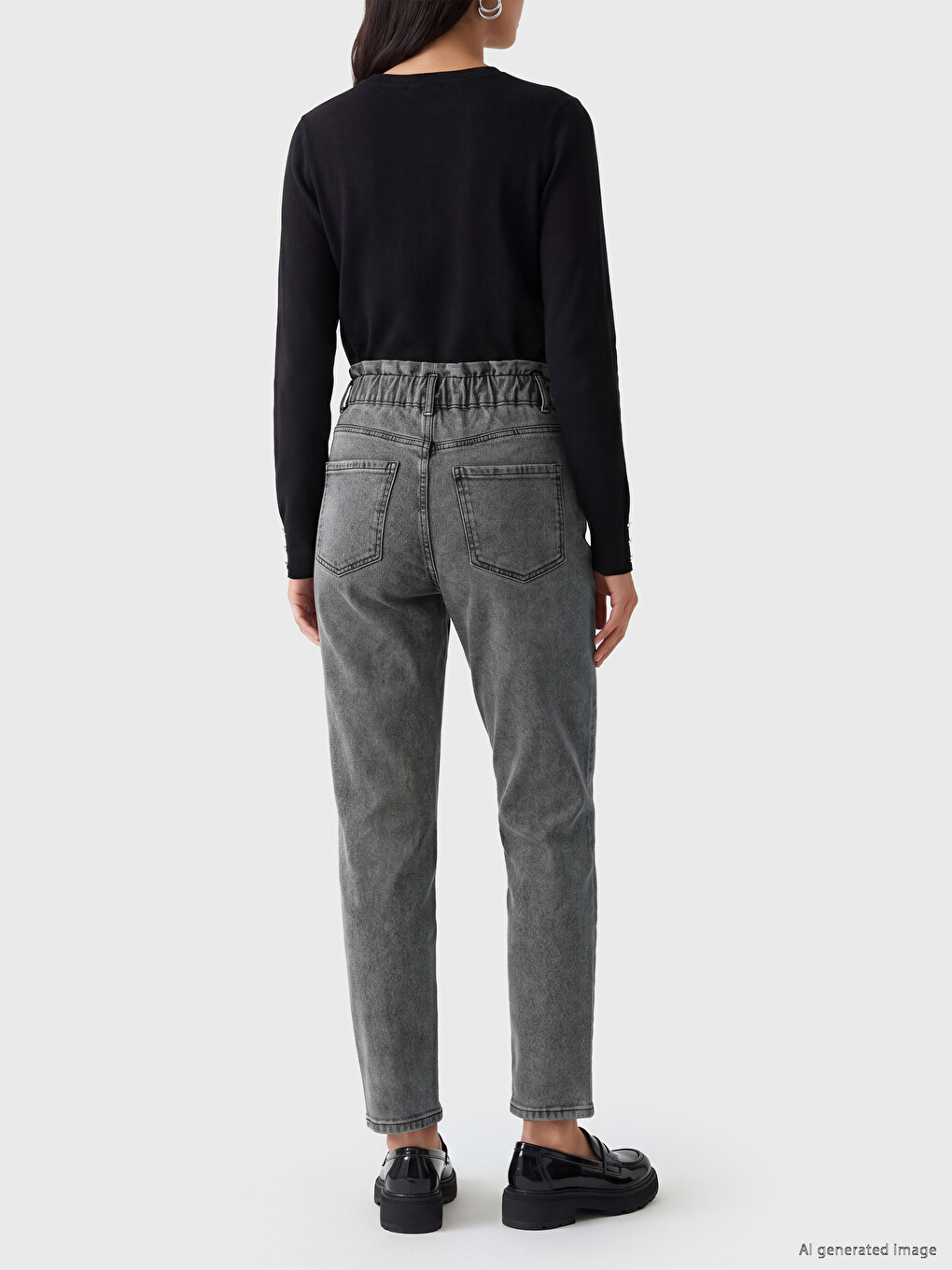 Elastic Waist Paperbag Women's Jeans-3