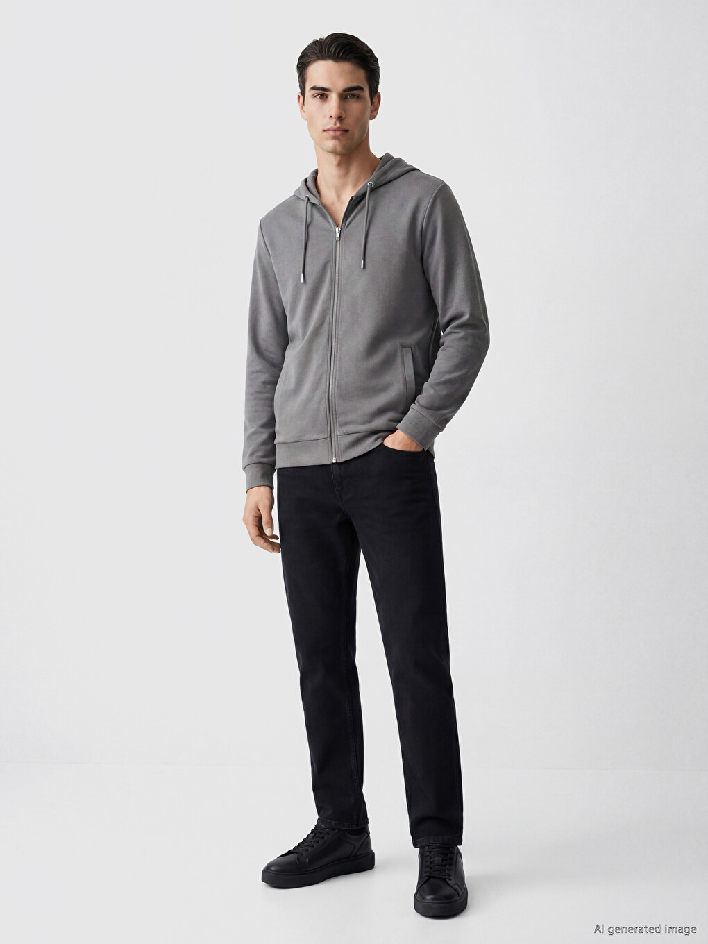 Lacivert Kapüşonlu Erkek Fermuarlı Sweatshirt-1