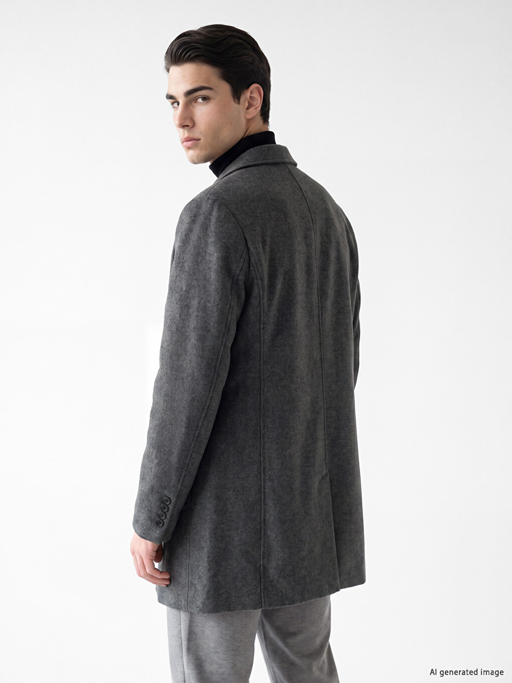 Antrasit Büyük Beden Standart Kalıp Dik Yaka Erkek Kaşe Kaban-2