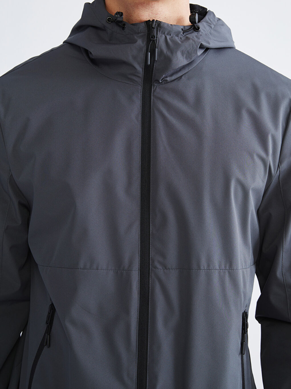 Antrasit Standart Kalıp Kapüşonlu Erkek Yağmurluk-2