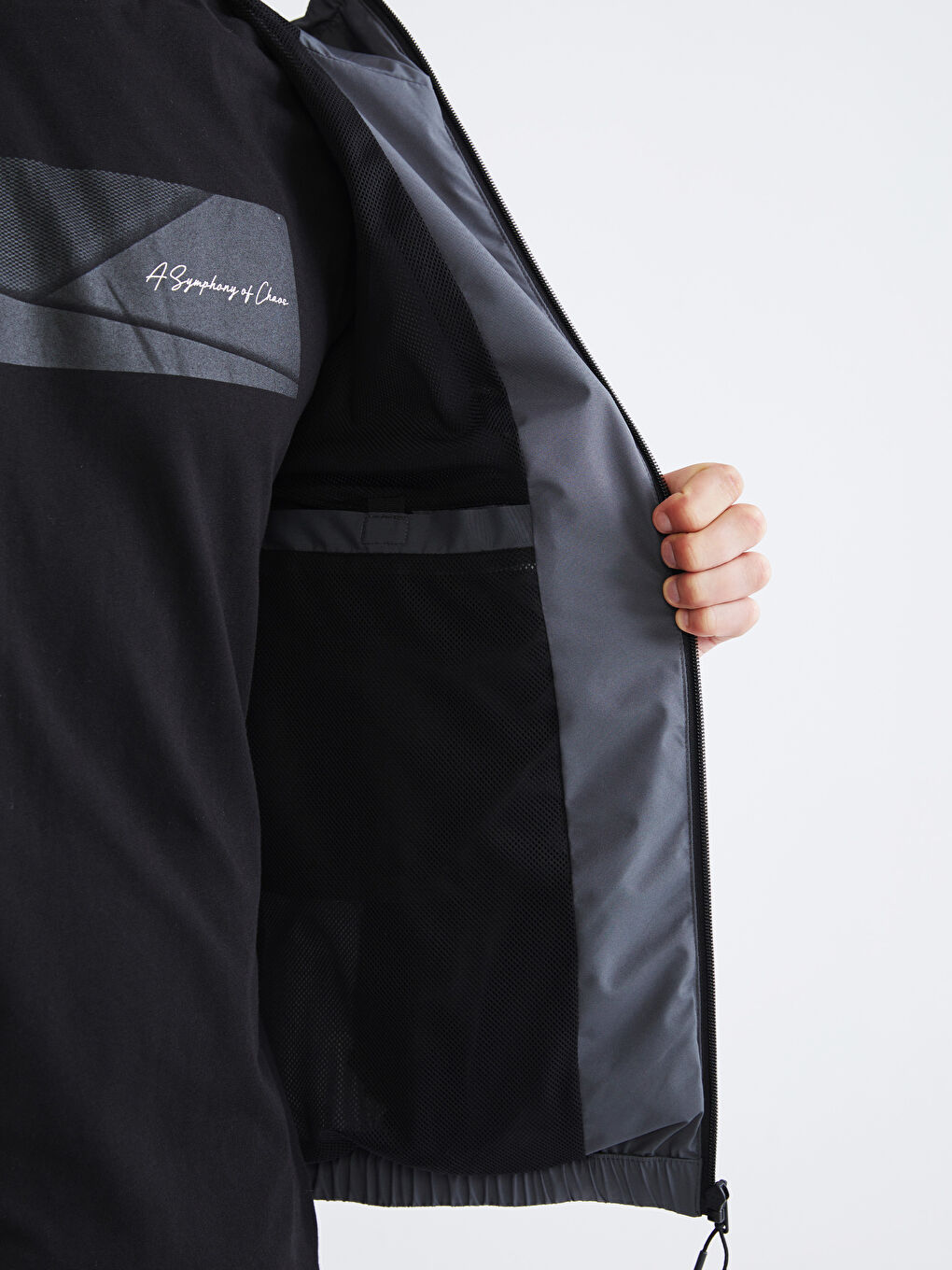 Antrasit Standart Kalıp Kapüşonlu Erkek Yağmurluk-3