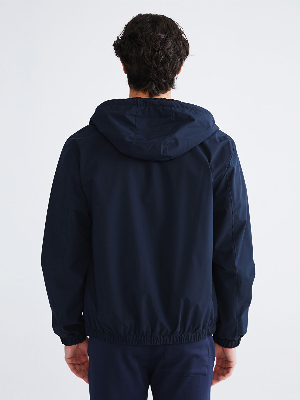 Lacivert Standart Kalıp Kapüşonlu Erkek Yağmurluk-4