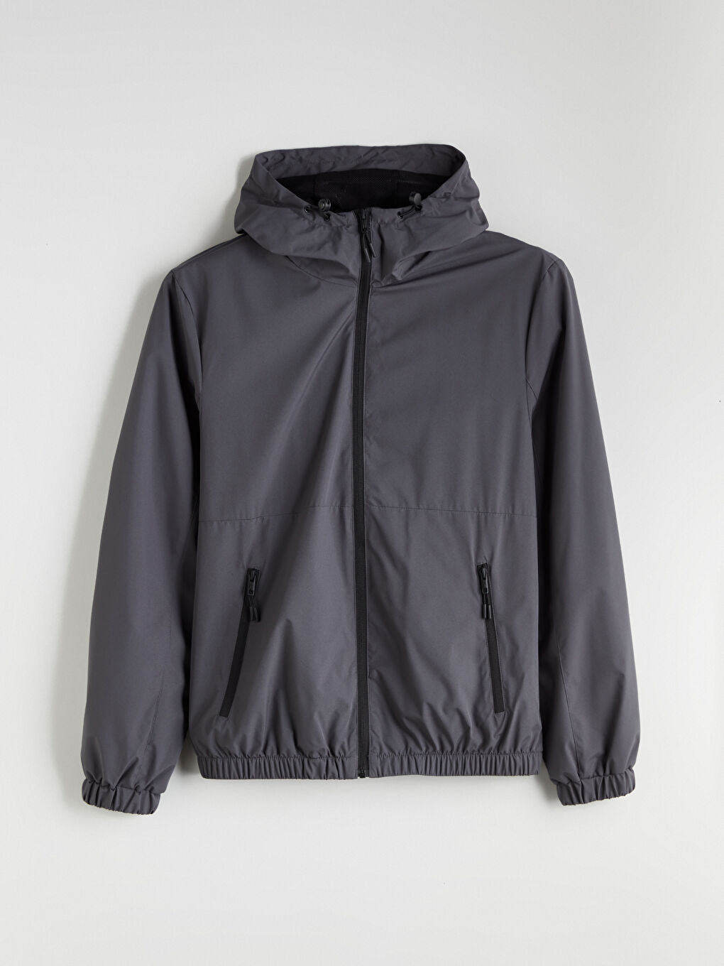 Antrasit Standart Kalıp Kapüşonlu Erkek Yağmurluk-5