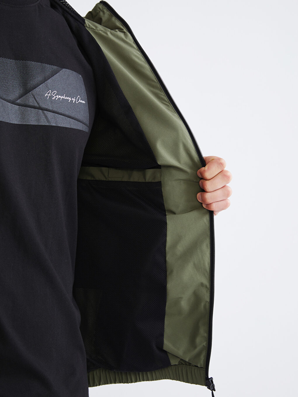 Haki Standart Kalıp Kapüşonlu Erkek Yağmurluk-6