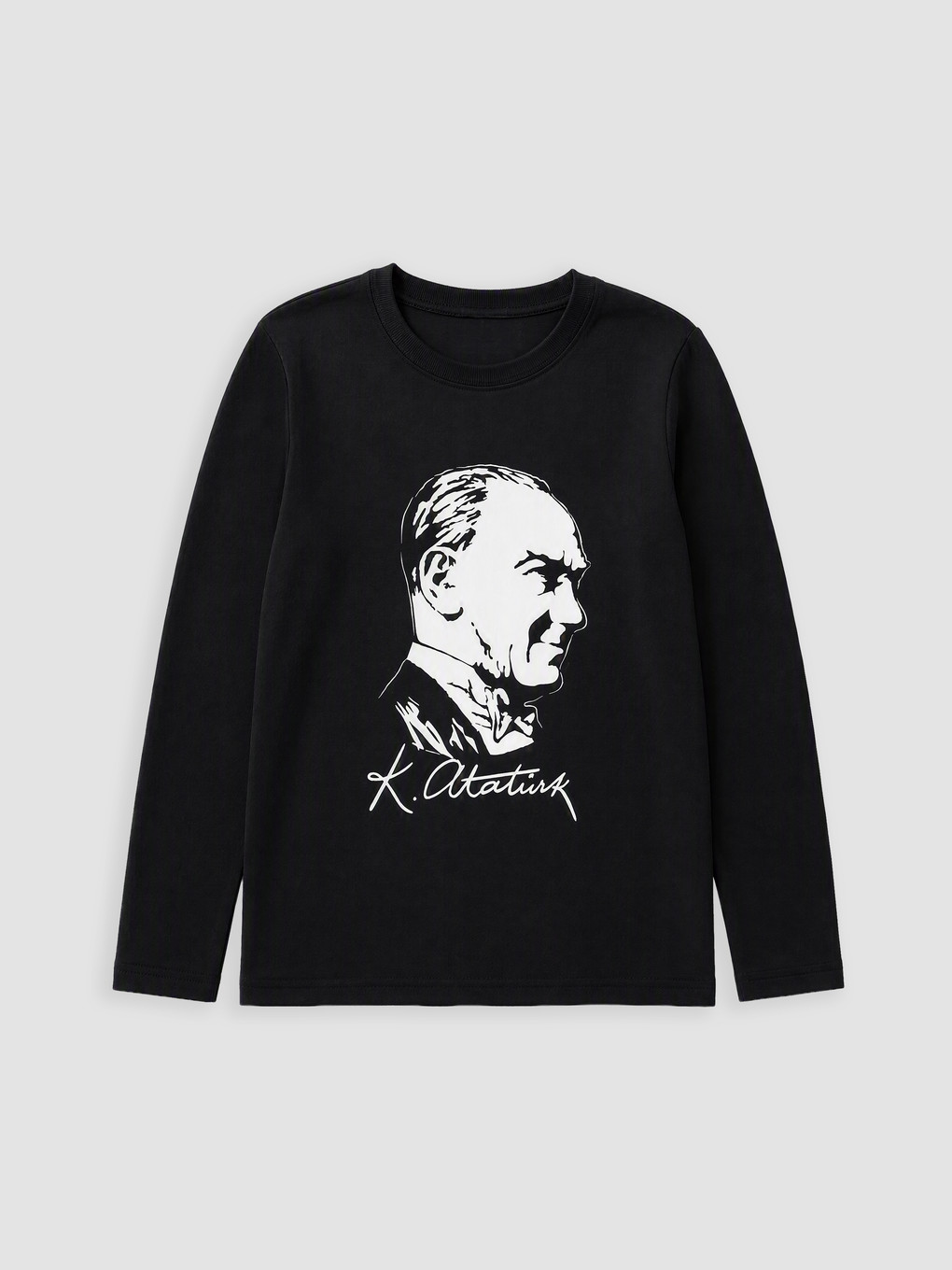 Siyah Bisiklet Yaka Atatürk Baskılı Erkek Çocuk Tişört