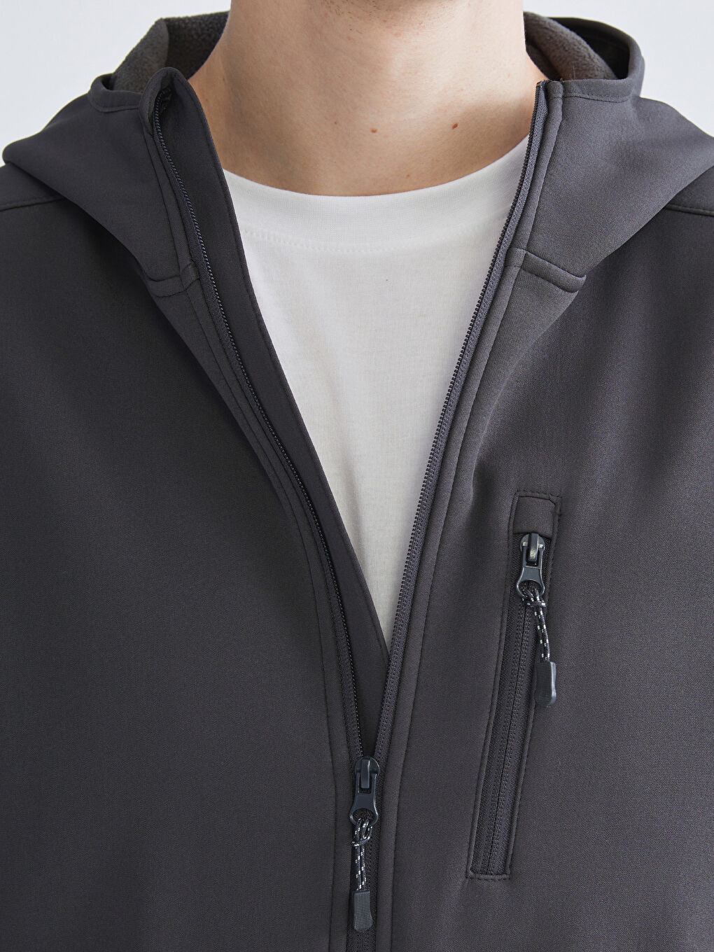 Antrasit Standart Kalıp Kapüşonlu Erkek Mont-5