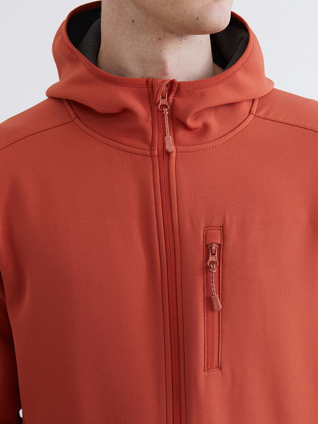 Kahverengi Standart Kalıp Kapüşonlu Erkek Mont-2