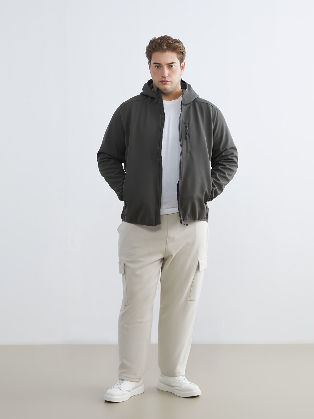 Haki Standart Kalıp Kapüşonlu Erkek Mont-1