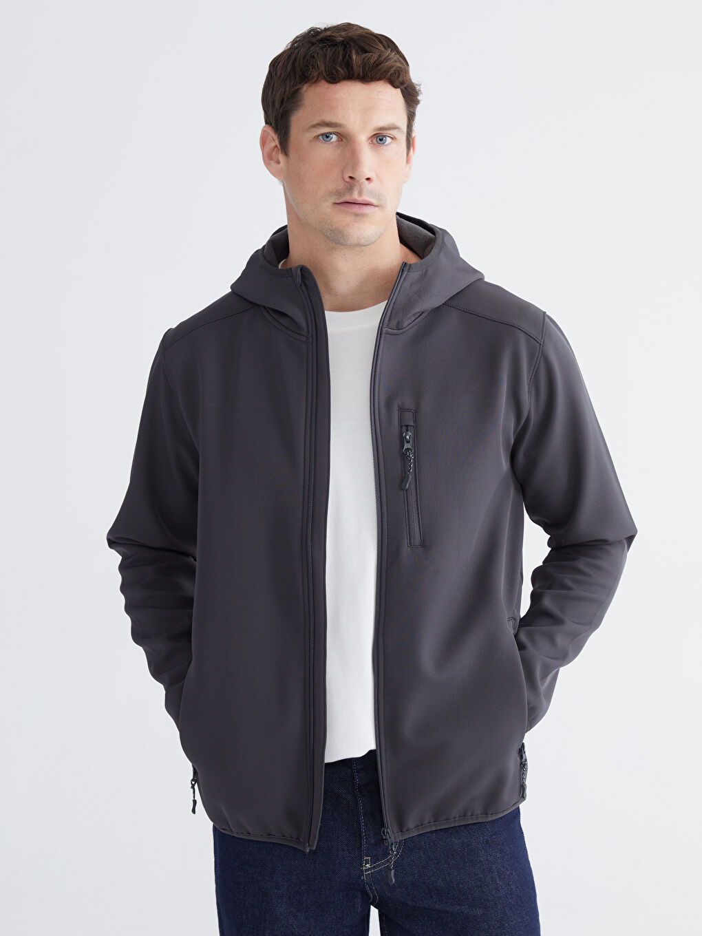 Antrasit Standart Kalıp Kapüşonlu Erkek Mont-1