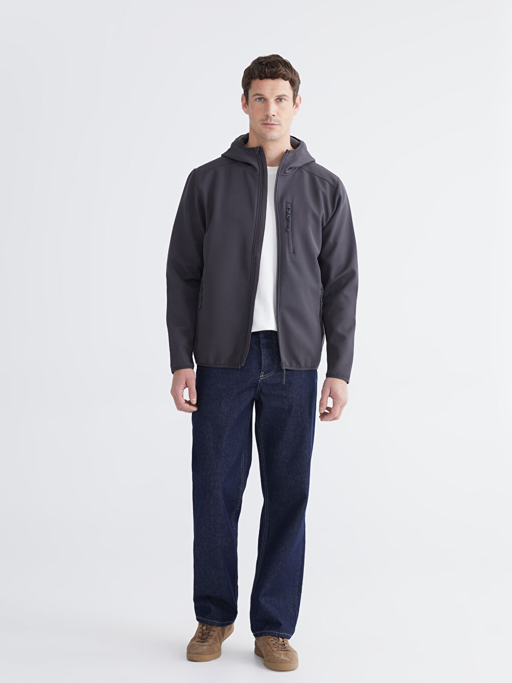 Antrasit Standart Kalıp Kapüşonlu Erkek Mont-2