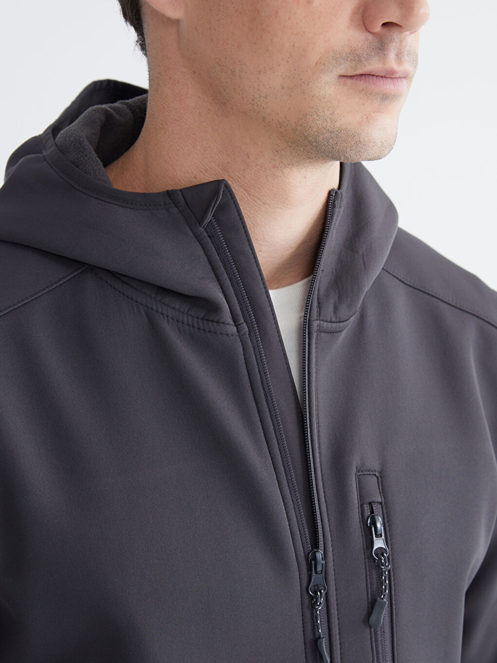 Antrasit Standart Kalıp Kapüşonlu Erkek Mont-4