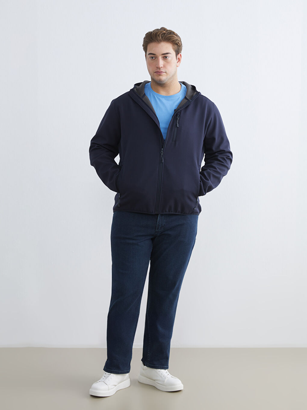Lacivert Standart Kalıp Kapüşonlu Erkek Mont-1