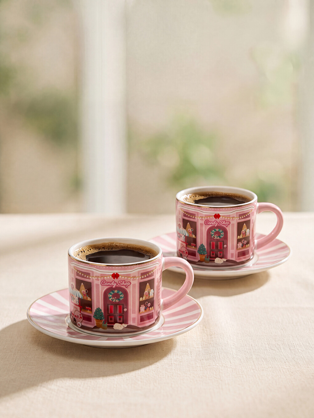 Karışık Yılbaşı Temalı 2 Kişilik Porselen Kahve Fincan Takımı 90 Ml