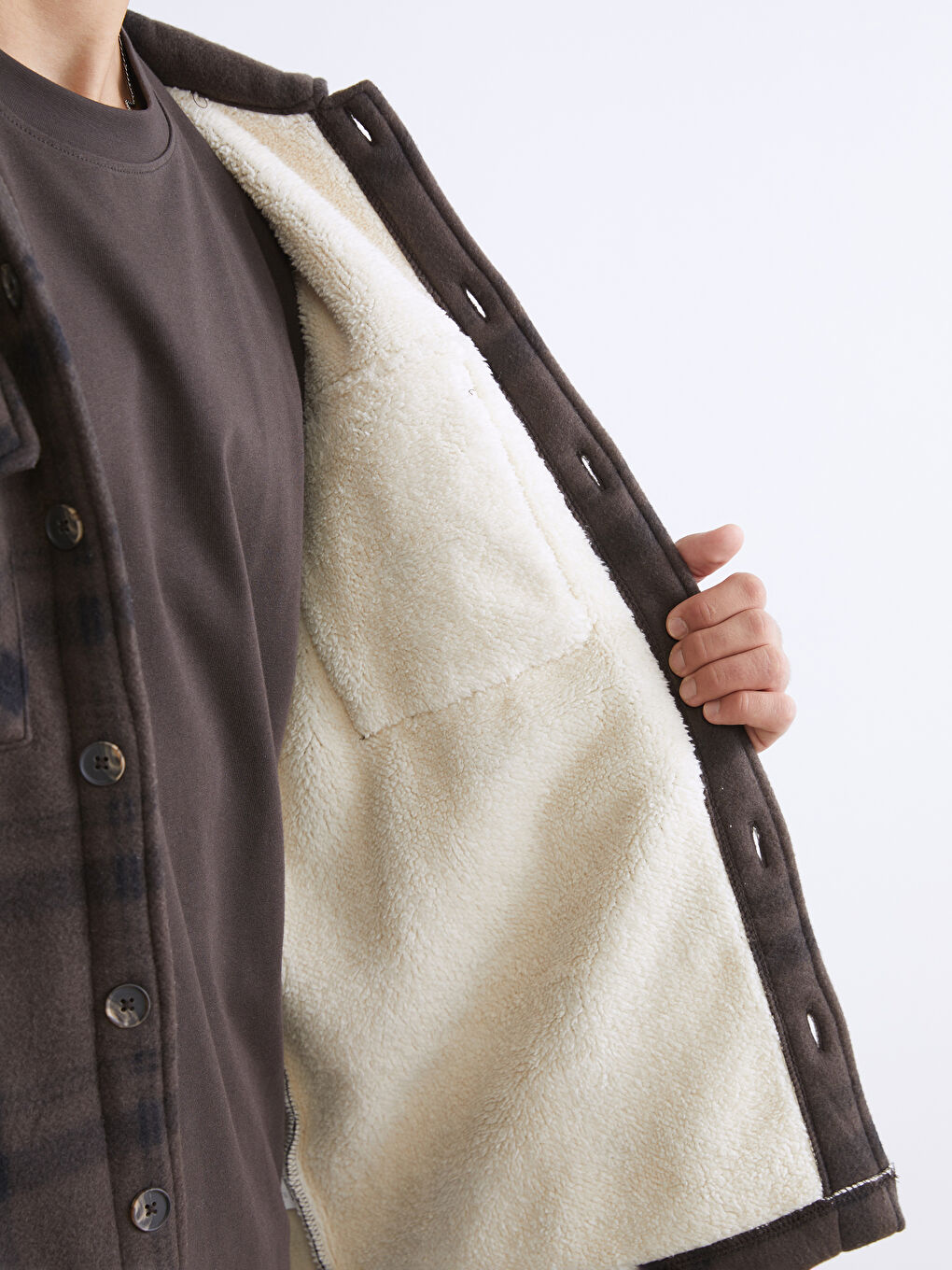 Kahverengi Rahat Kalıp Uzun Kollu Ekose Erkek Gömlek Ceket-3