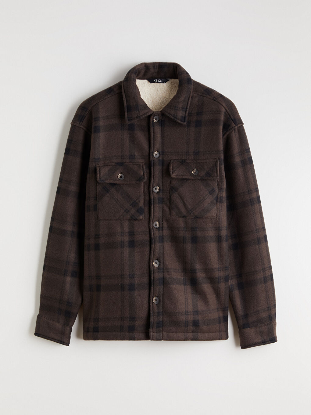 Kahverengi Rahat Kalıp Uzun Kollu Ekose Erkek Gömlek Ceket-5