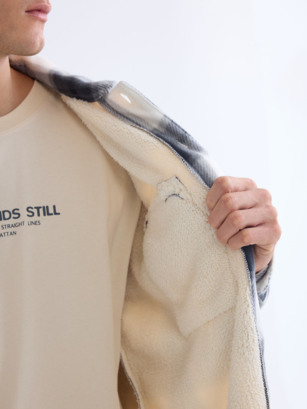 Gri Rahat Kalıp Uzun Kollu Ekose Erkek Gömlek Ceket-3