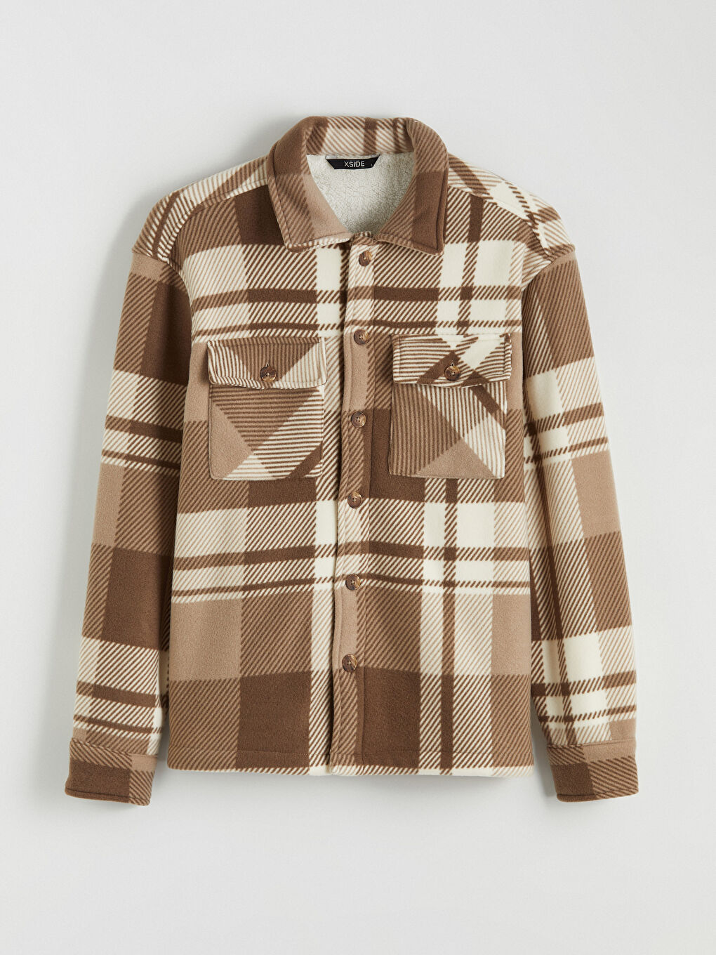 Bej Rahat Kalıp Ekose Erkek Gömlek Ceket-4