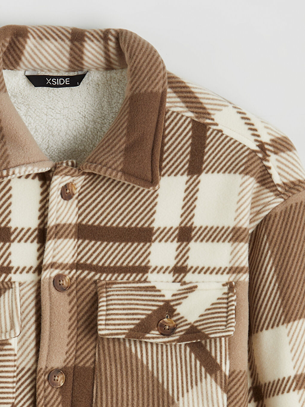 Bej Rahat Kalıp Ekose Erkek Gömlek Ceket-5