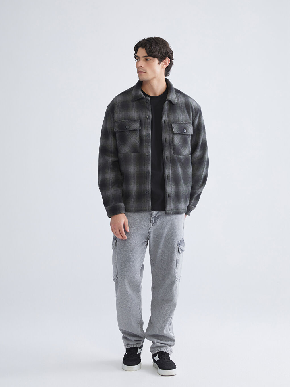 Повседневная мужская куртка-рубашка с длинными рукавами в клетку-1