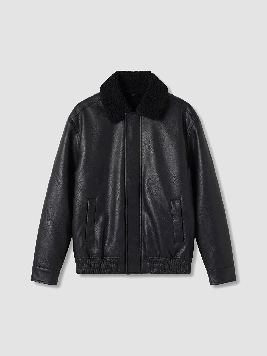 Relax Fit Fur Collar Men's Faux Leather Coat-5
