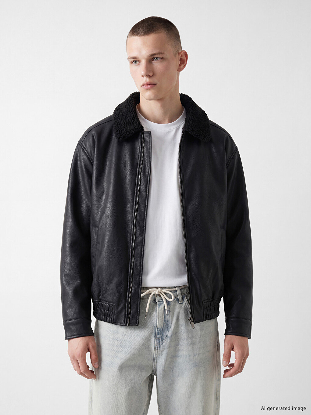 Relax Fit Fur Collar Men's Faux Leather Coat