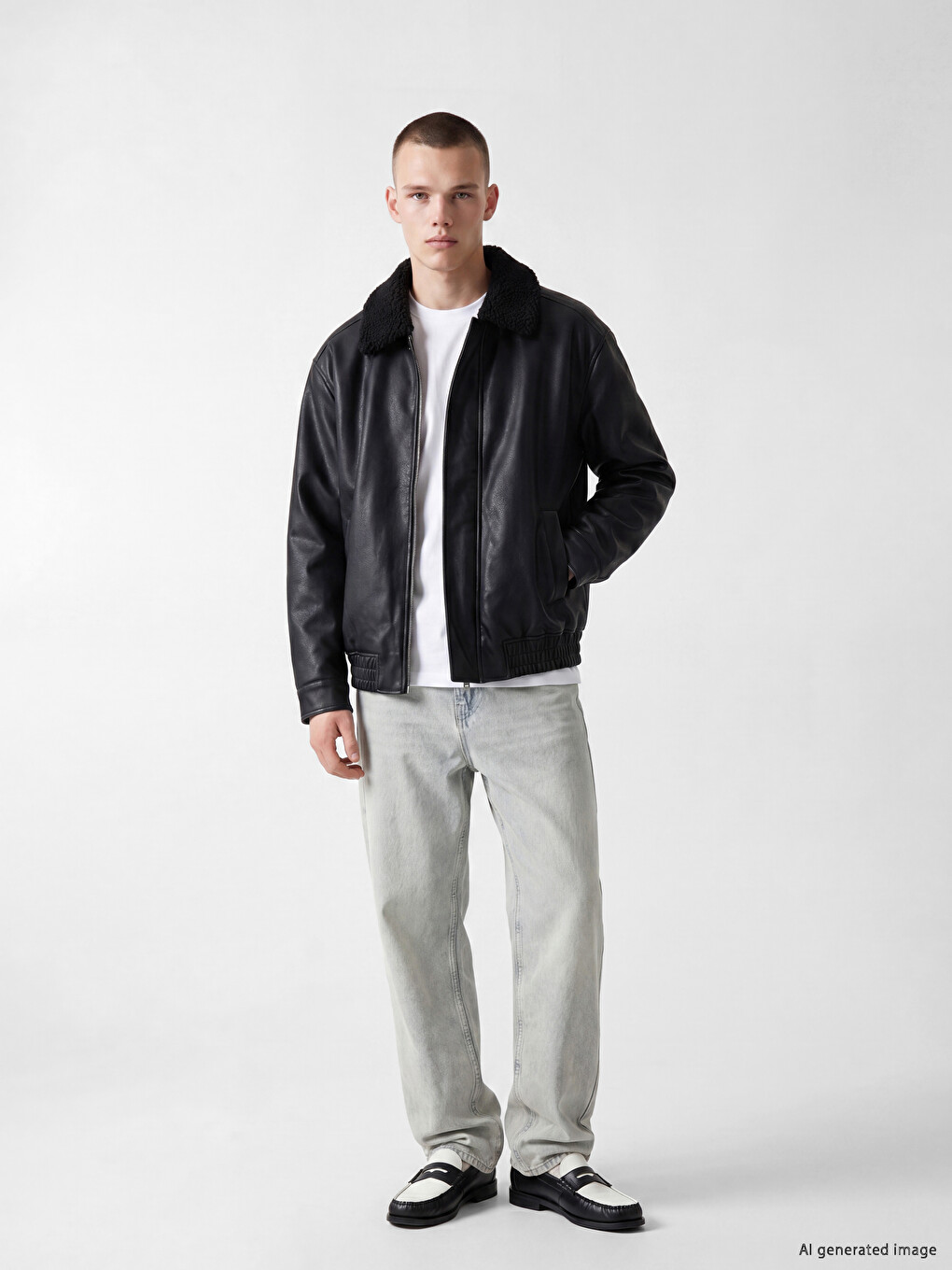 Relax Fit Fur Collar Men's Faux Leather Coat-1