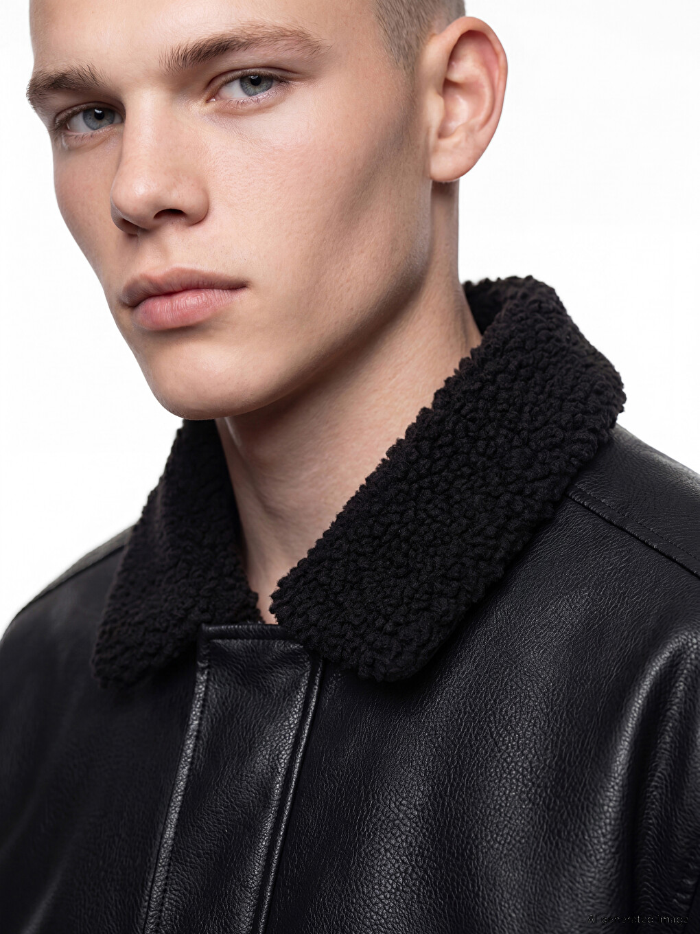Relax Fit Fur Collar Men's Faux Leather Coat-2