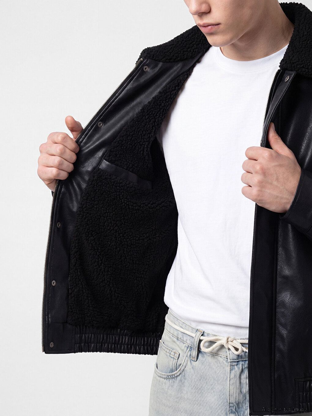 Relax Fit Fur Collar Men's Faux Leather Coat-3