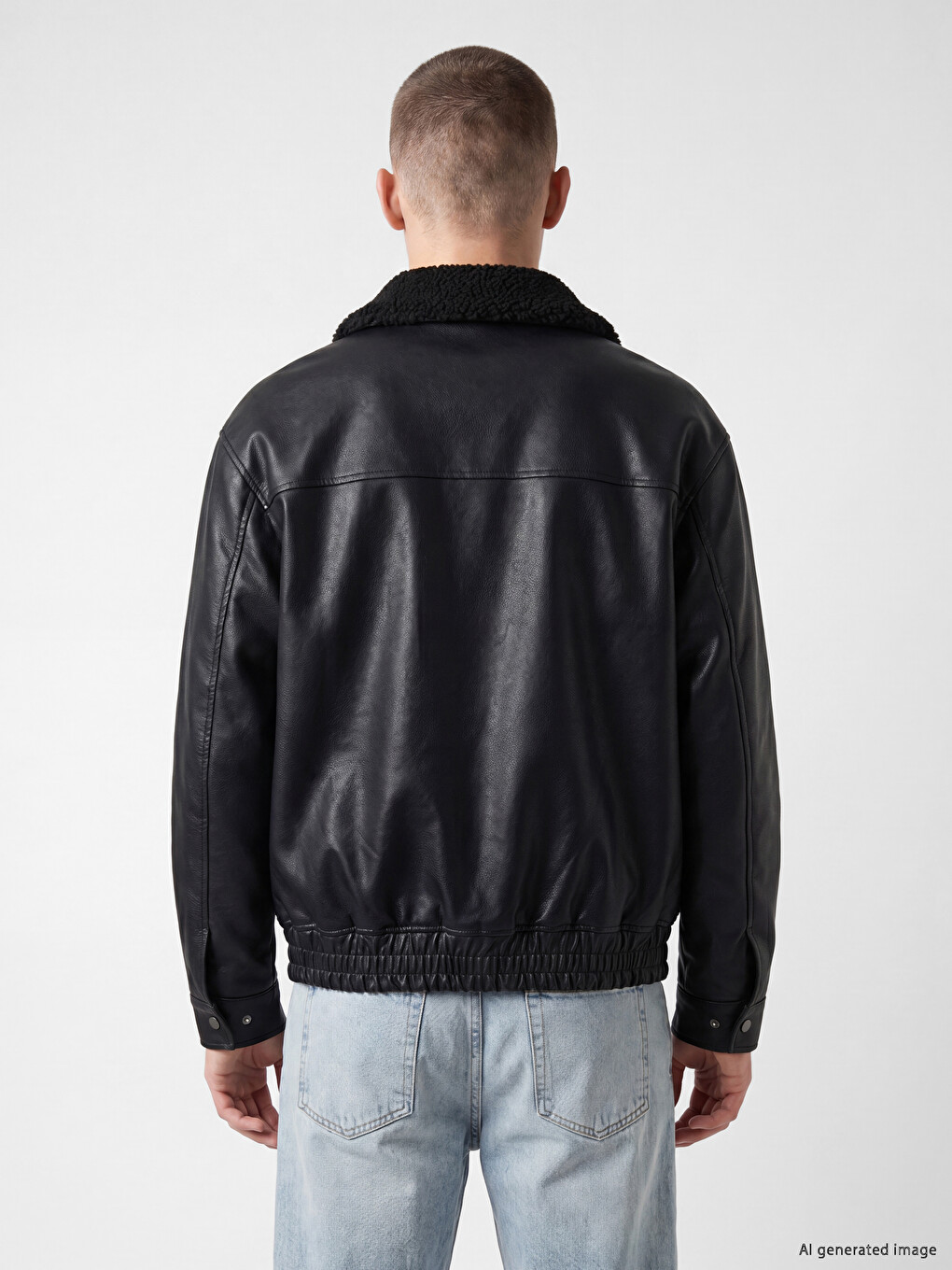 Relax Fit Fur Collar Men's Faux Leather Coat-4