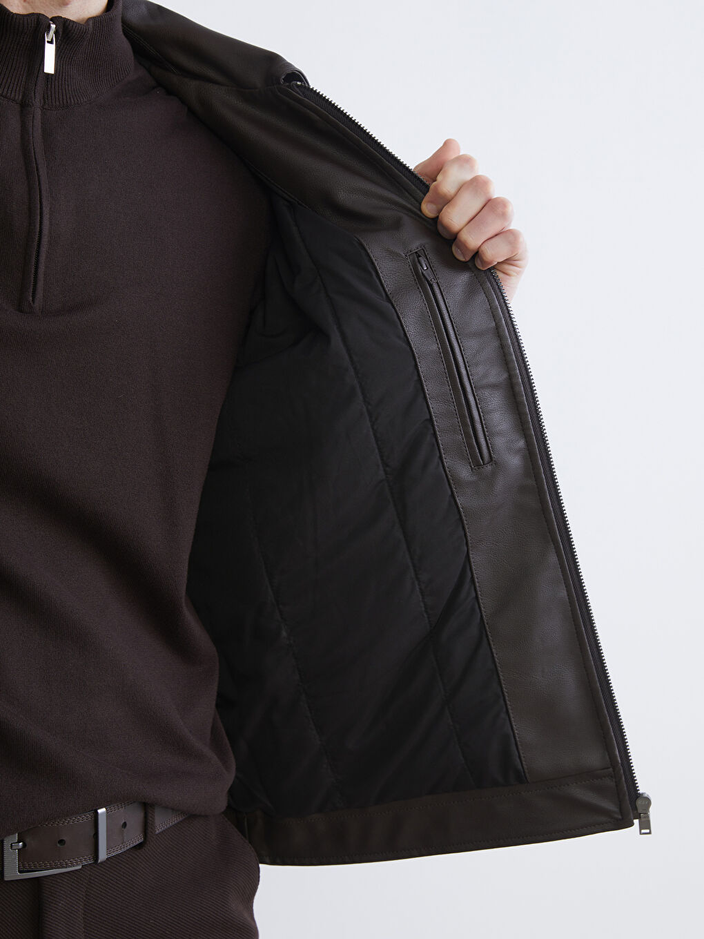 Man BROWN Faux Leather Coat-6