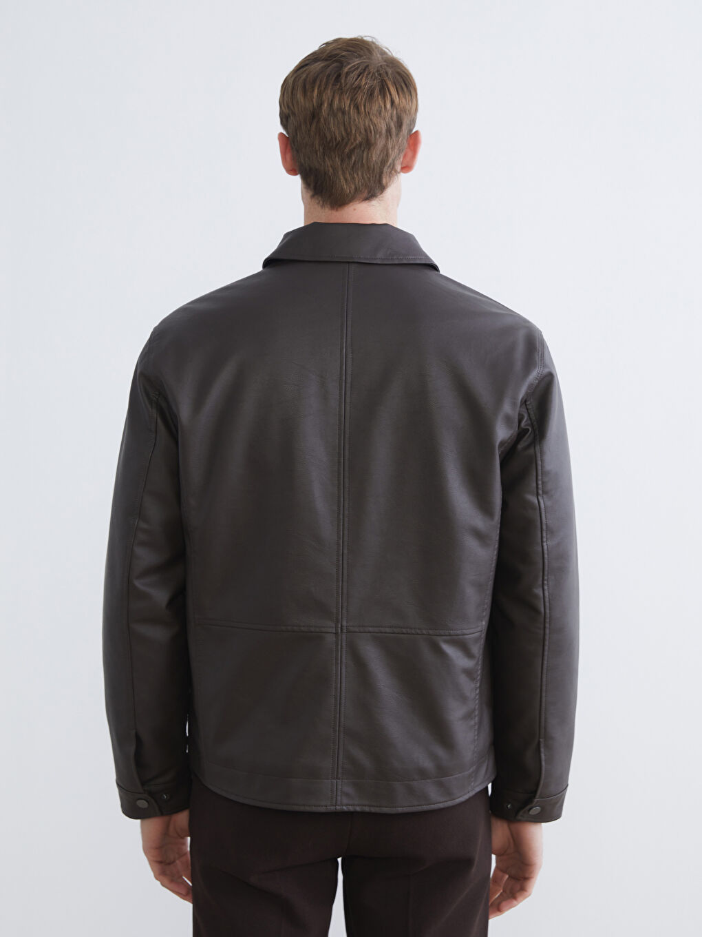 Man BROWN Faux Leather Coat-7