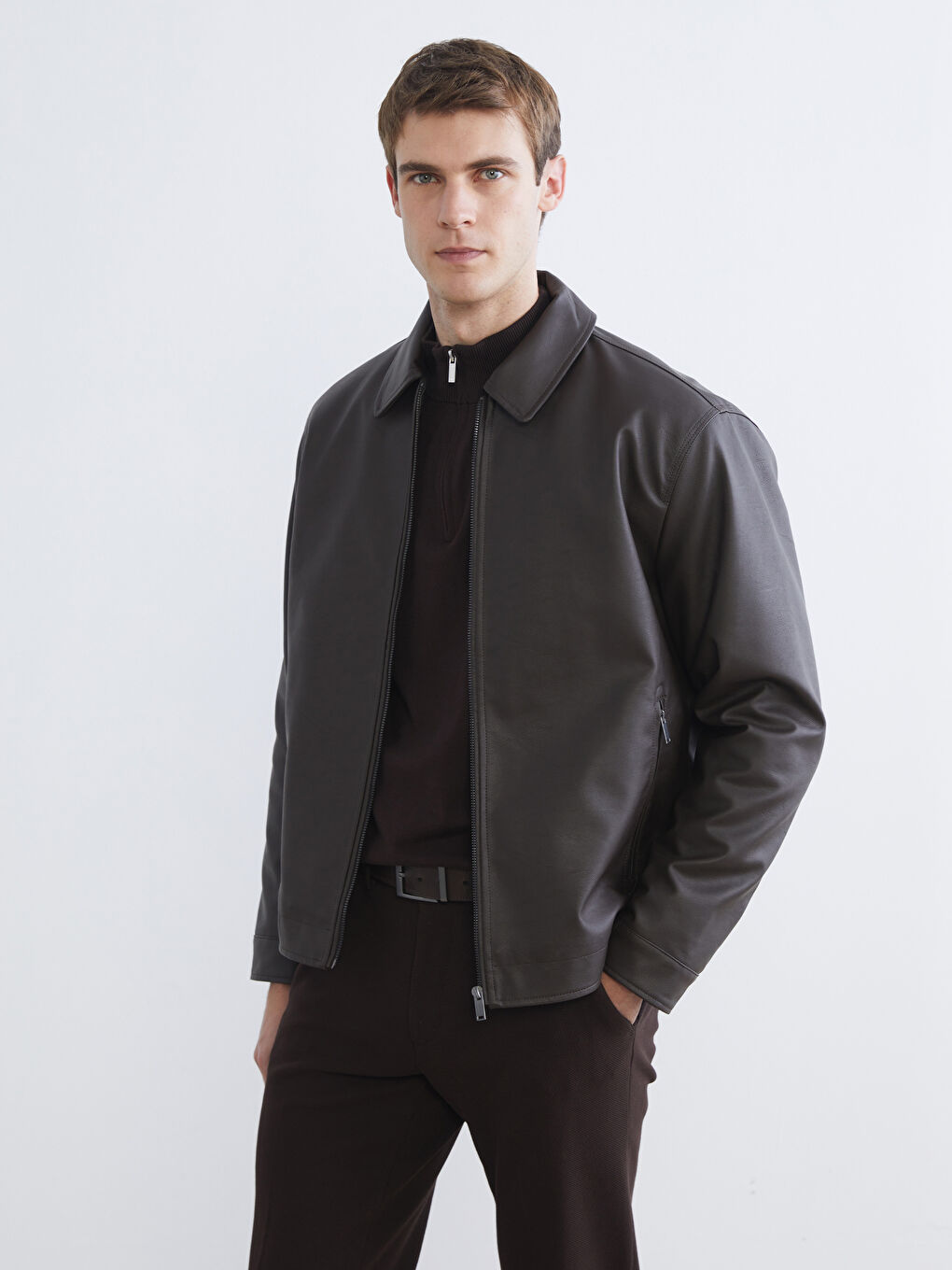 Man BROWN Faux Leather Coat-2