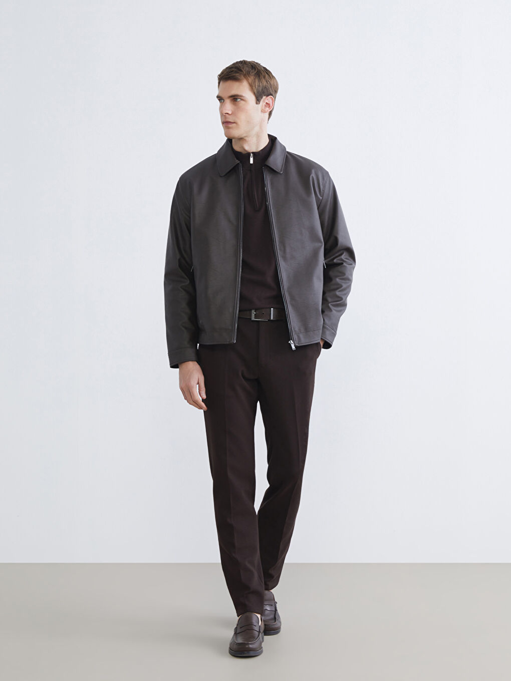 Man BROWN Faux Leather Coat-3