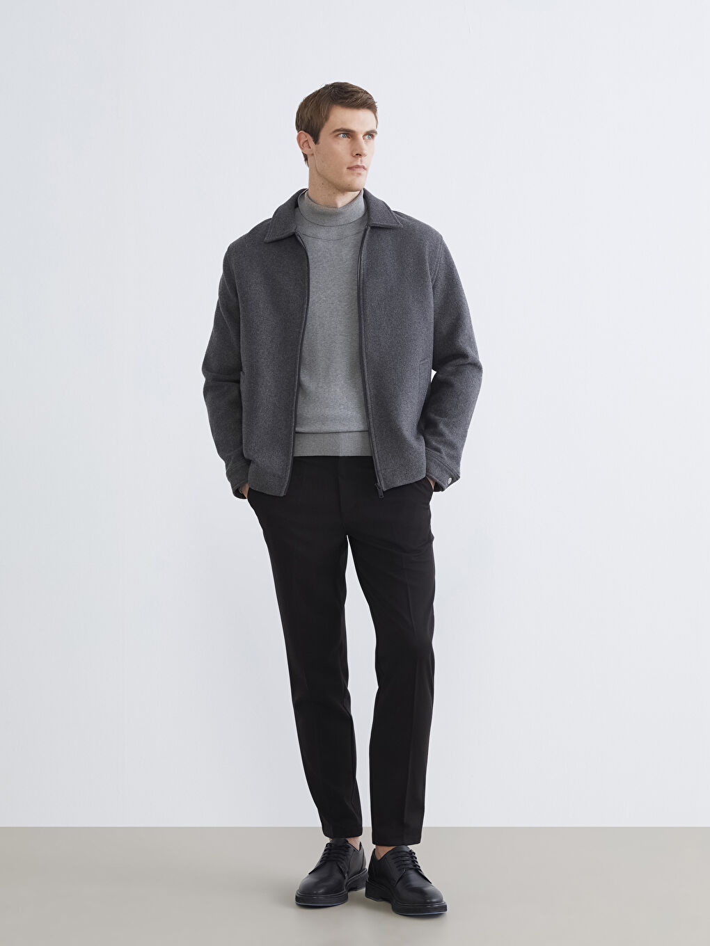 Antrasit Standart Kalıp Gömlek Yaka Erkek Kaşe Mont-1