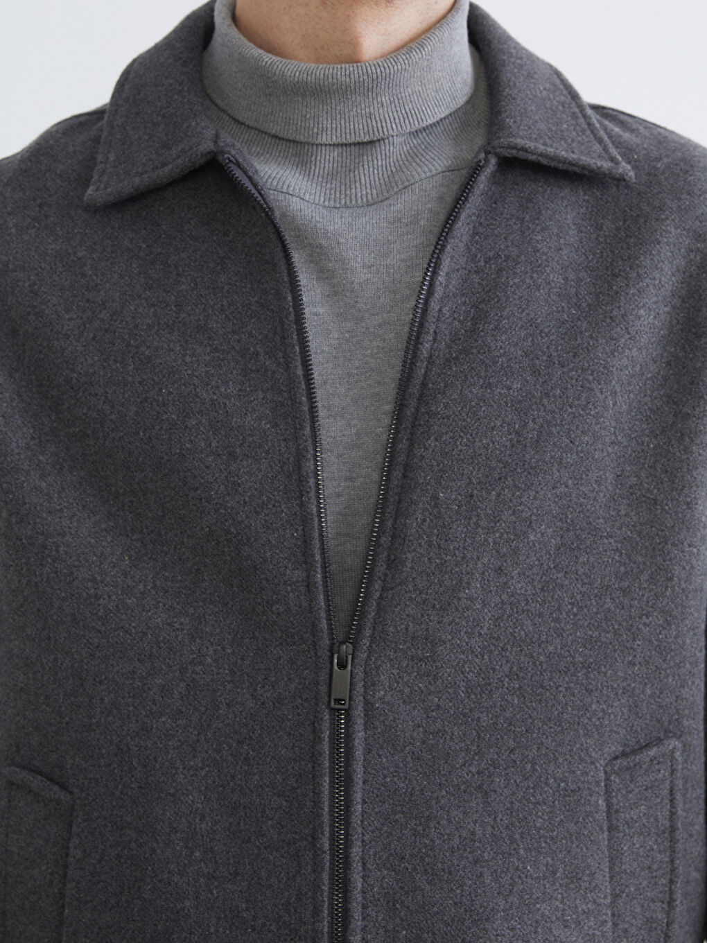 Antrasit Standart Kalıp Gömlek Yaka Erkek Kaşe Mont-2