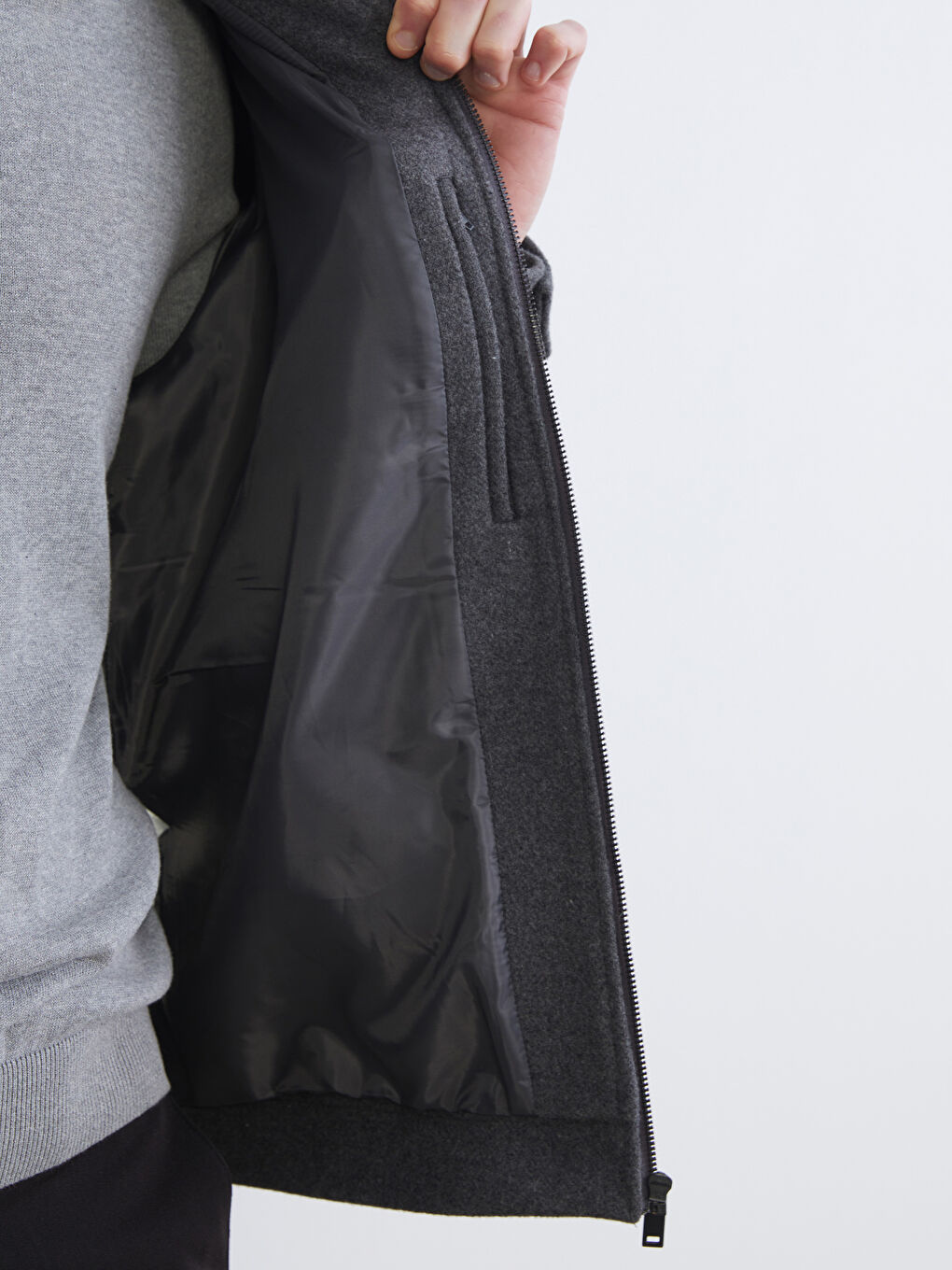 Antrasit Standart Kalıp Gömlek Yaka Erkek Kaşe Mont-3