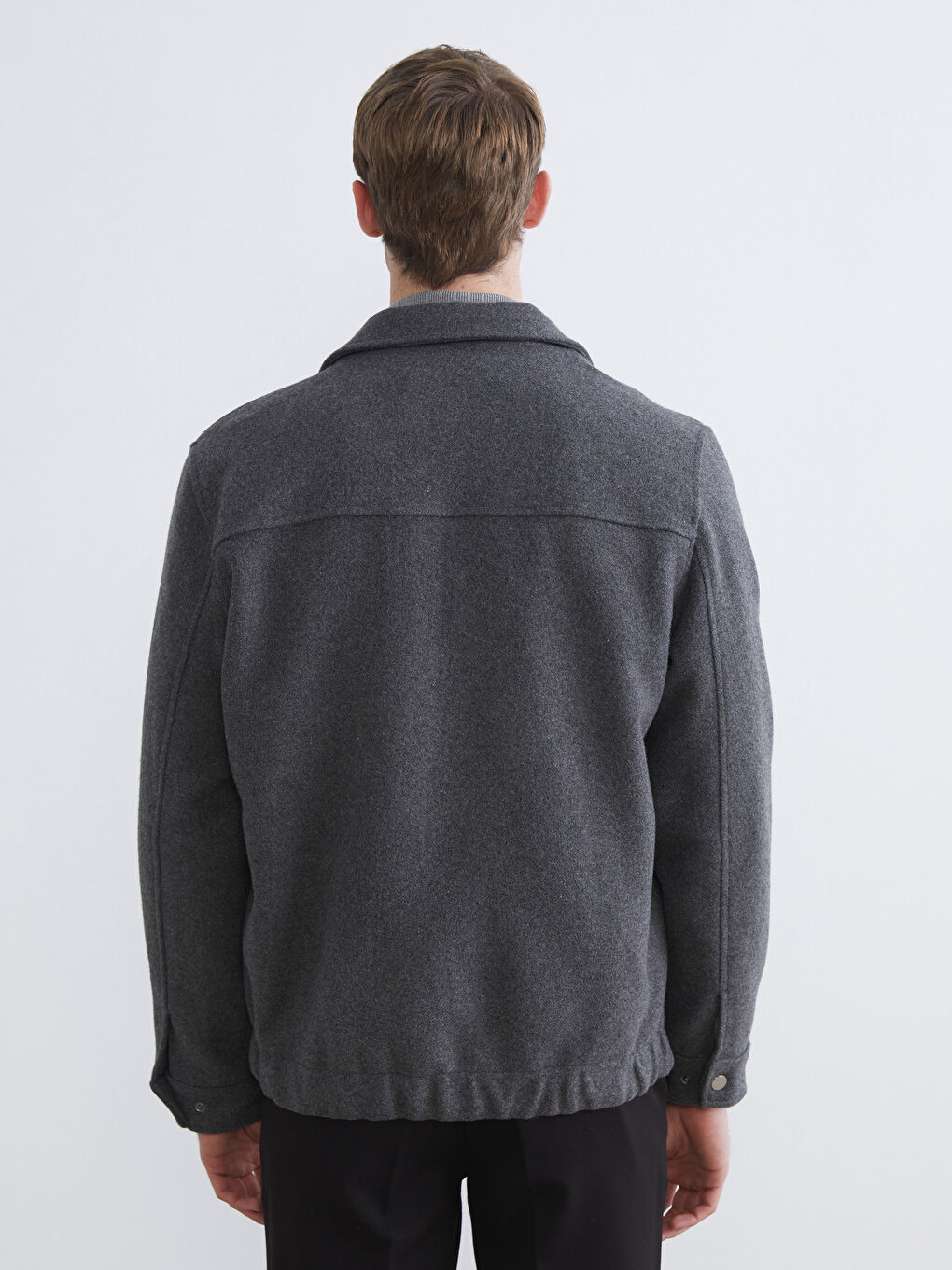 Antrasit Standart Kalıp Gömlek Yaka Erkek Kaşe Mont-4