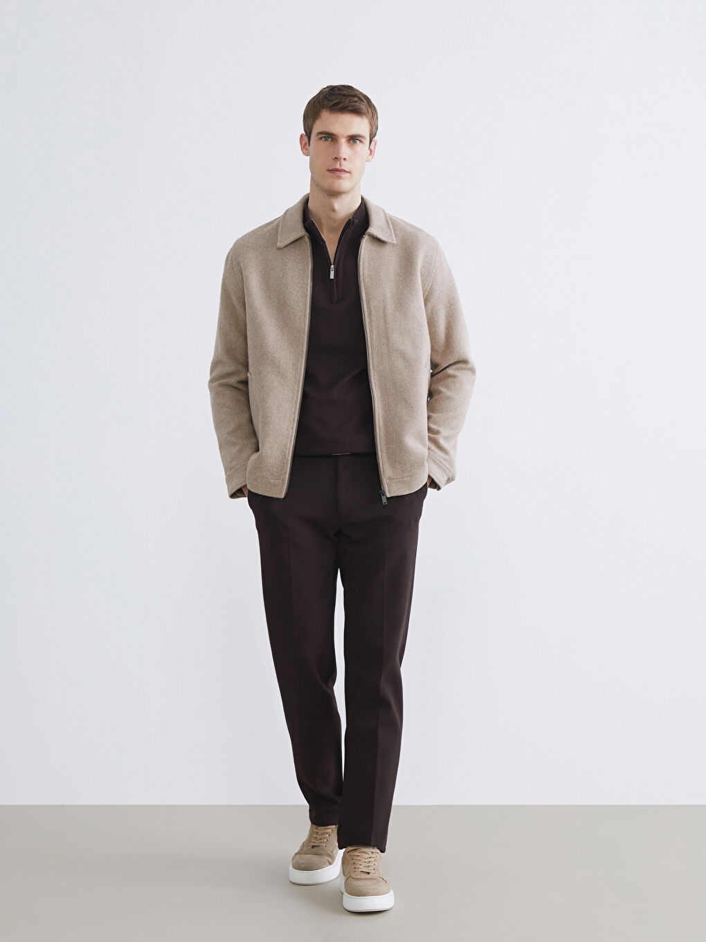 ерлерге арналған стандартты пішім жағалы мойын каше пальто-1