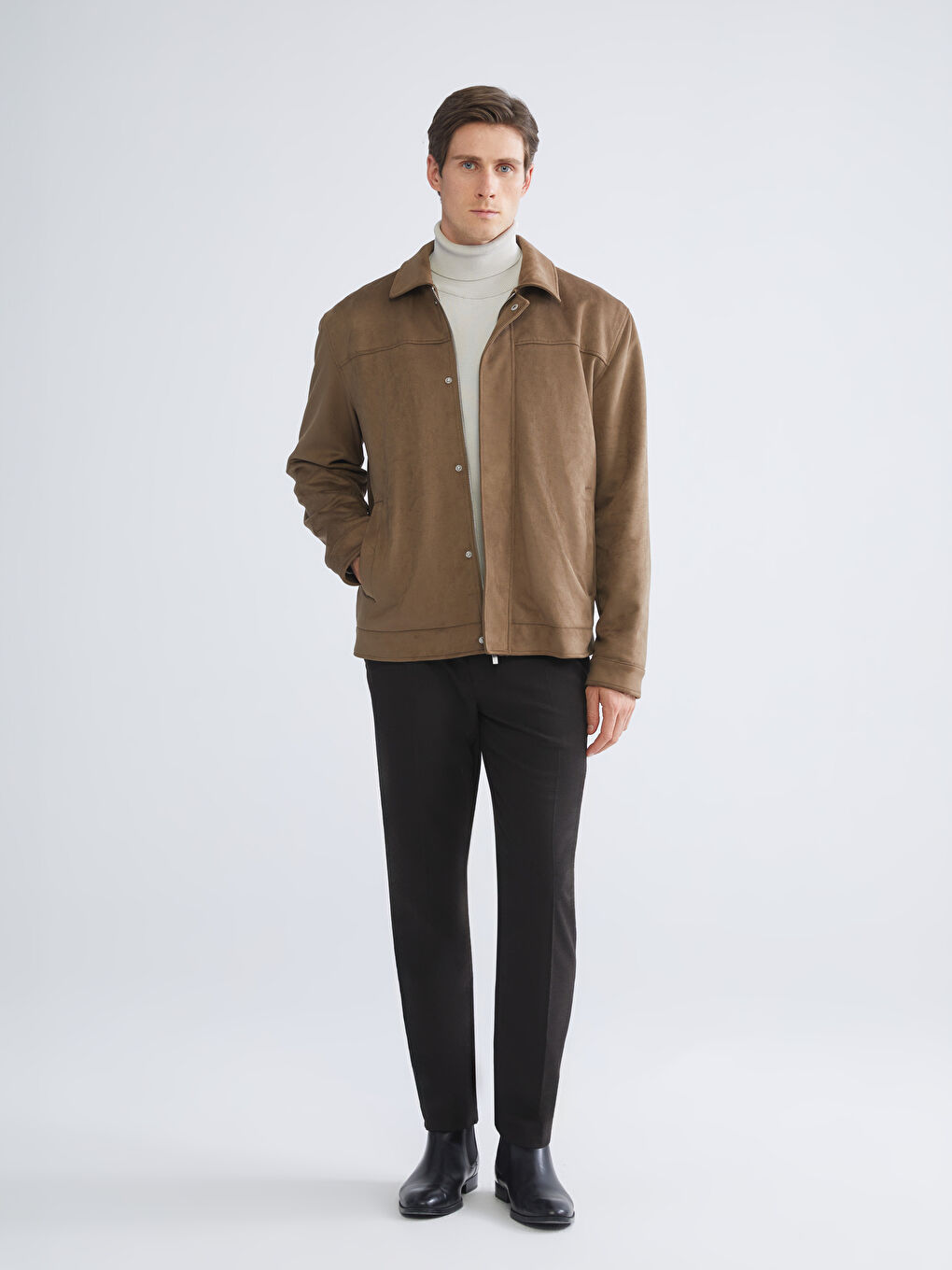 Bej Standart Kalıp Ceket Yaka Erkek Mont-1
