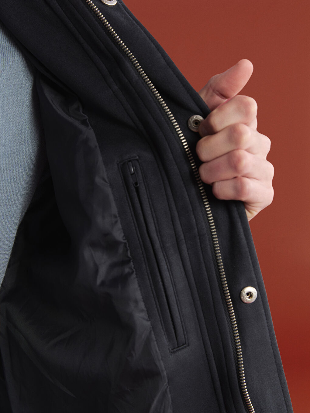 Antrasit Standart Kalıp Ceket Yaka Erkek Mont-3