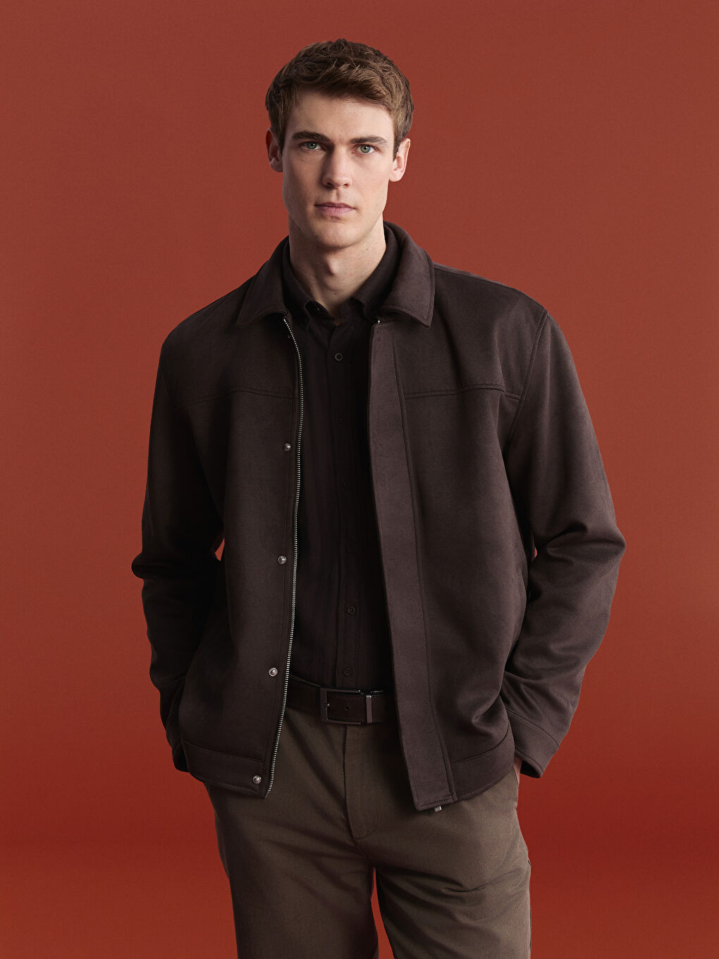 Kahverengi Standart Kalıp Ceket Yaka Erkek Mont-1