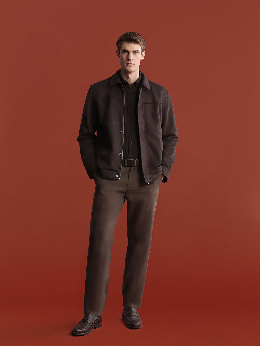 Kahverengi Standart Kalıp Ceket Yaka Erkek Mont-2